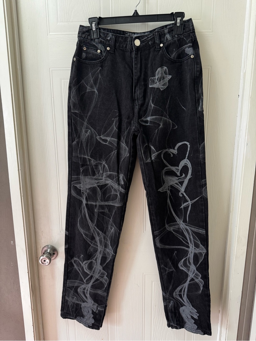 Maniere De Voir Black Jeans with White Smoke Graphic